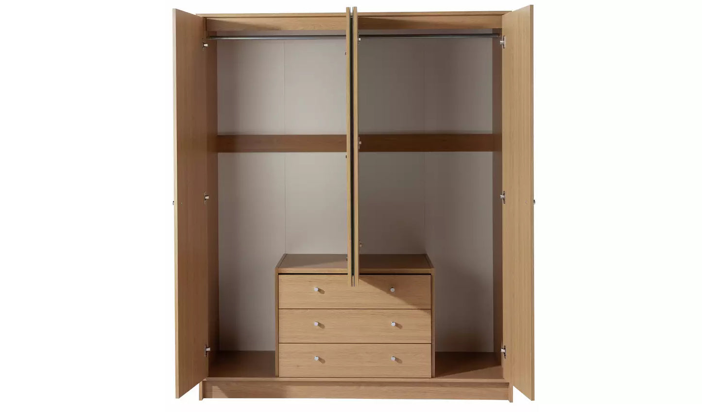 Malibu 4 Door 3 Drawer Mirror Wardrobe - Oak Effect