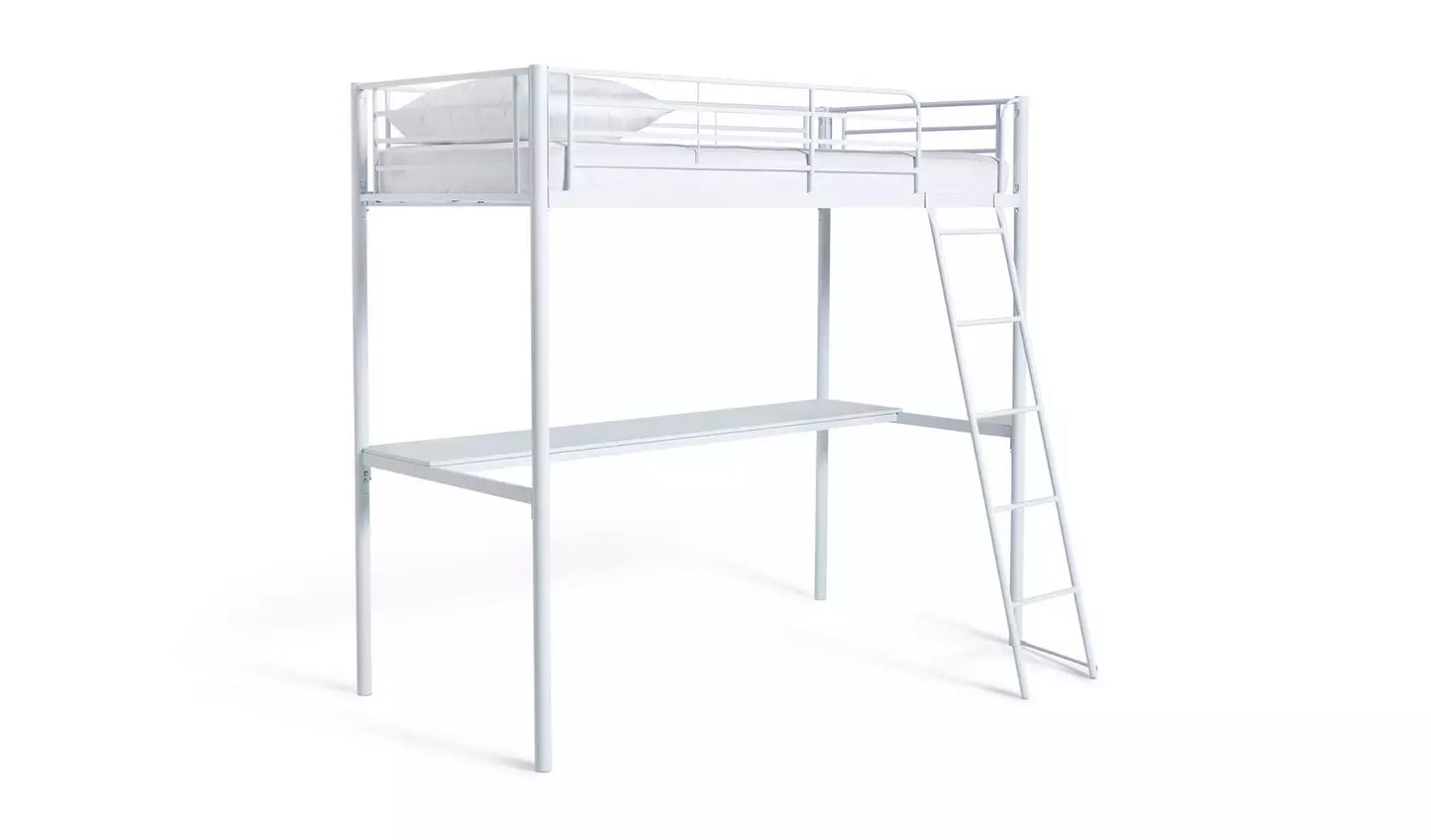 Habitat Riley High Sleeper Metal Bed Frame & Desk - White