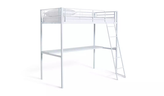 Habitat Riley High Sleeper Metal Bed Frame & Desk - White