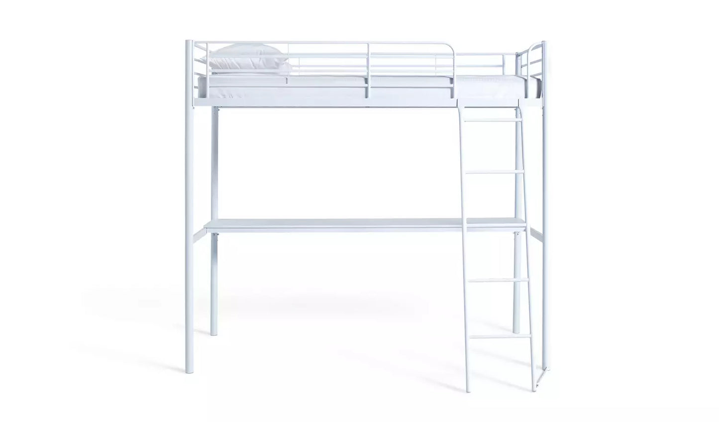 Habitat Riley High Sleeper Metal Bed Frame & Desk - White