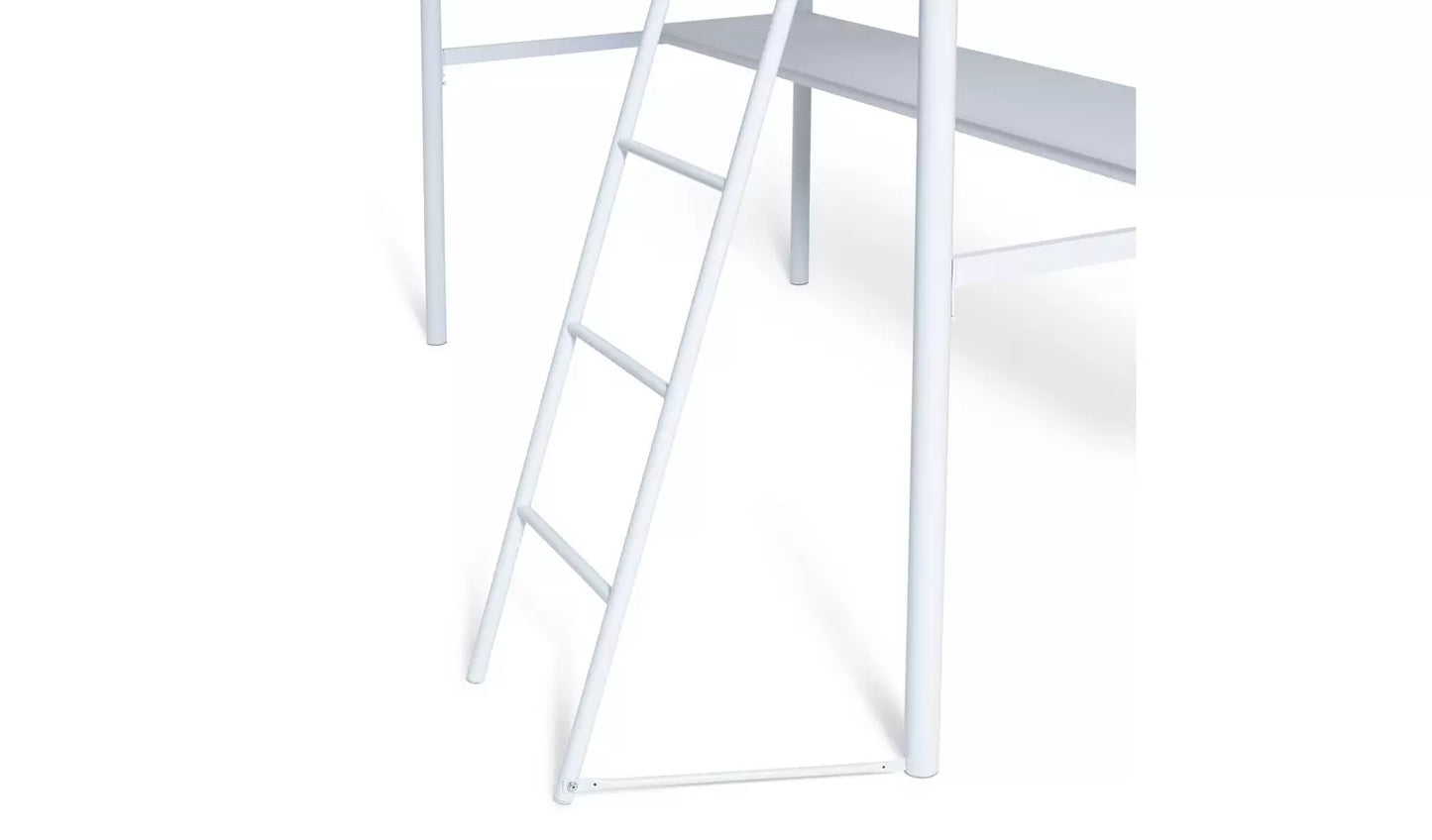 Habitat Riley High Sleeper Metal Bed Frame & Desk - White
