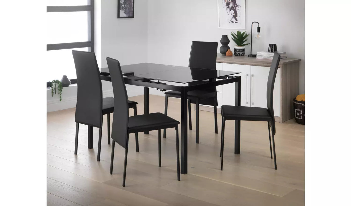 Lido Glass Extending Table & 4 Black Chairs