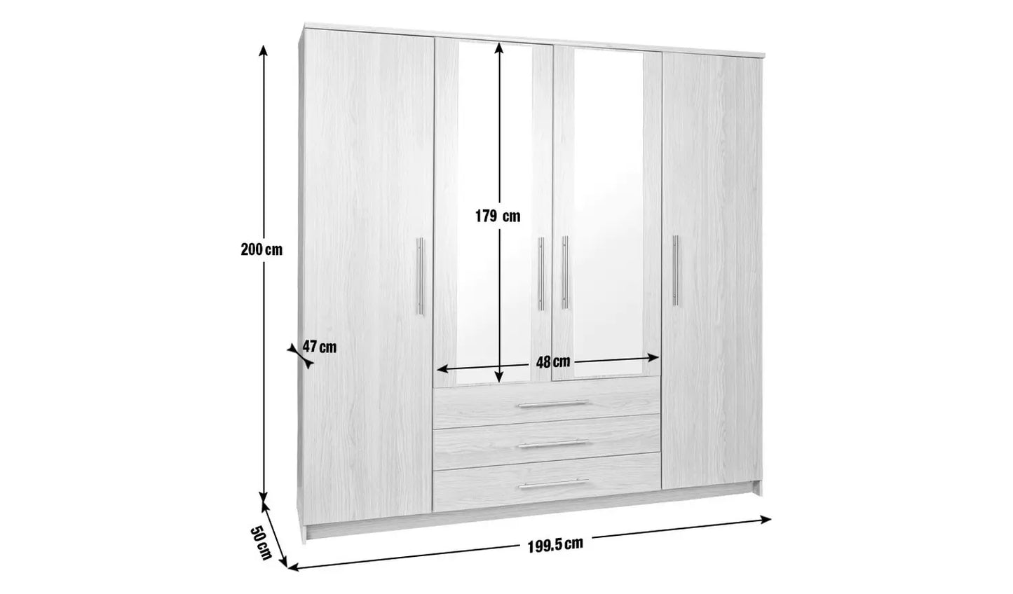 Normandy 4 Door 3 Drawer Mirror Wardrobe - Oak