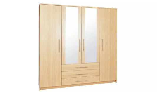 Normandy 4 Door 3 Drawer Mirror Wardrobe - Oak