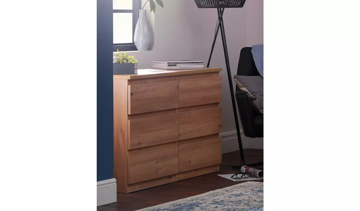 Assembled Habitat Jenson 3+3 Drawer Chest - Oak Effect