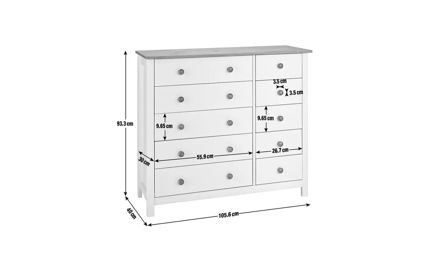 Assembled Scandinavia 10 Drawer Chest - Pine & White