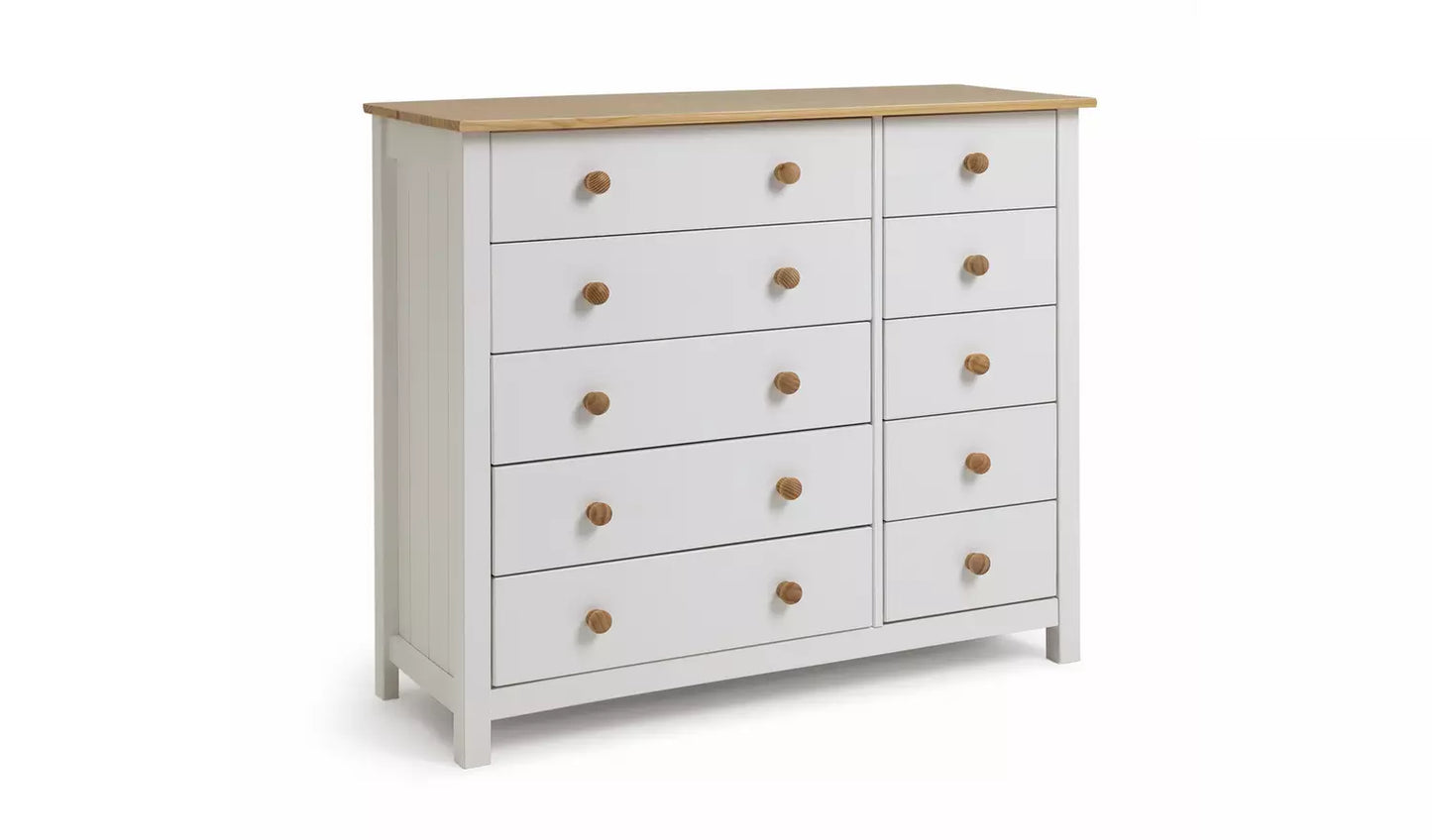 Assembled Scandinavia 10 Drawer Chest - Pine & White