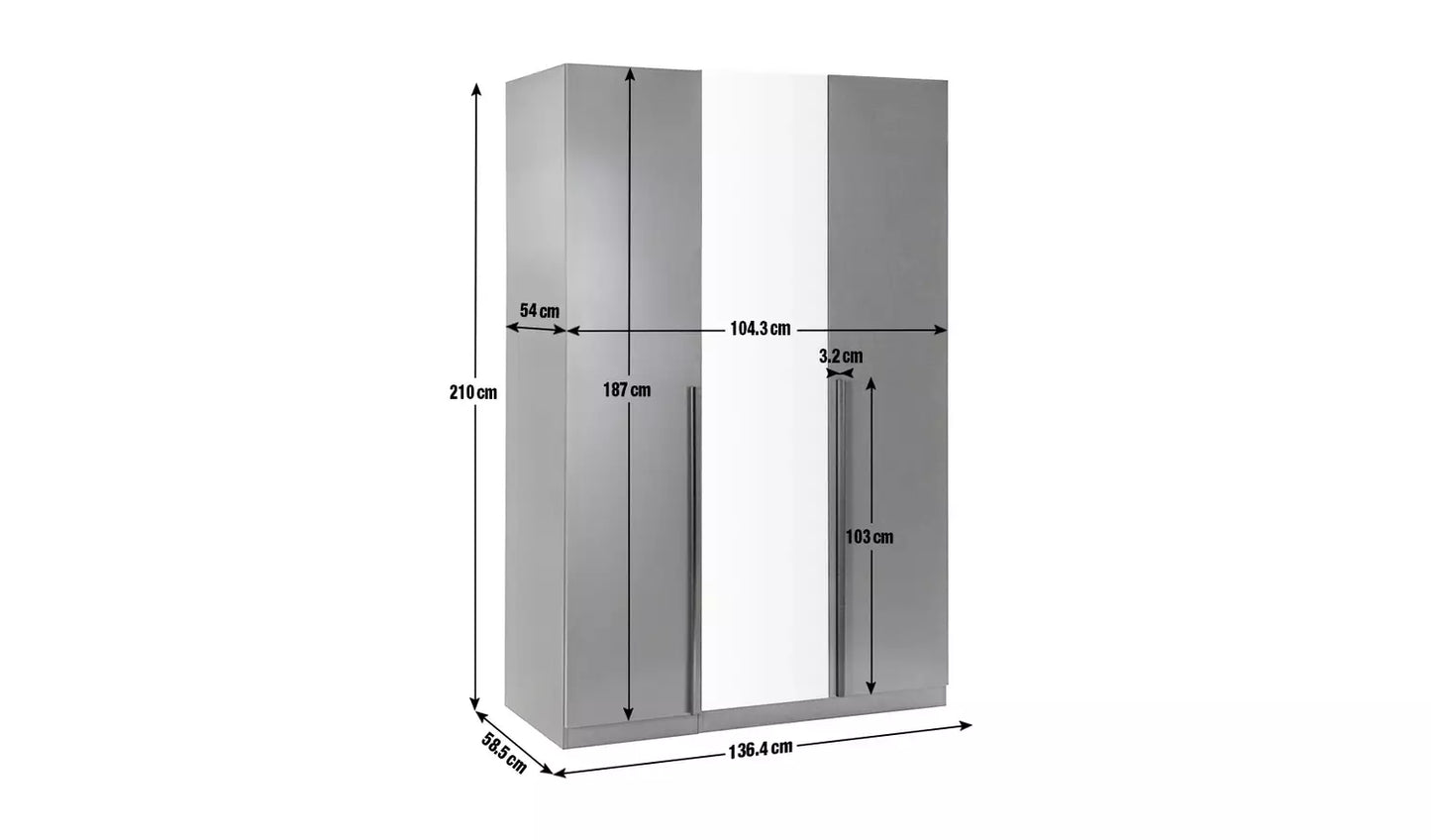 Assembled Habitat Munich 3 Door Mirror Wardrobe - Anthracite