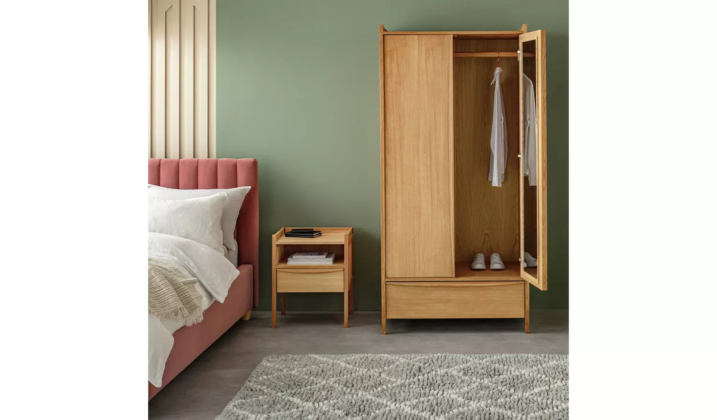 Habitat Derwent 2 Door Oak Wardrobe - Mirror