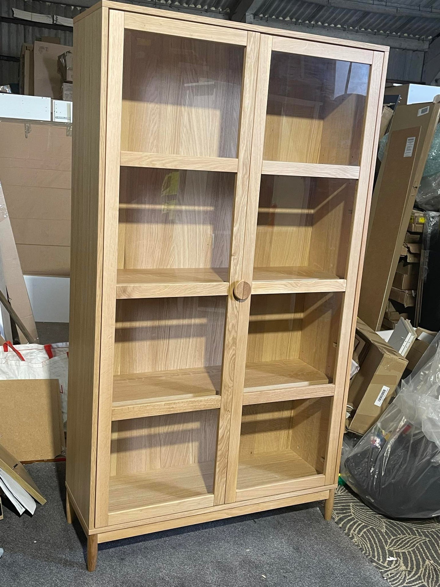 Ready Assembled Habitat Cornelia 2 Door Tall Display Cabinet - Oak