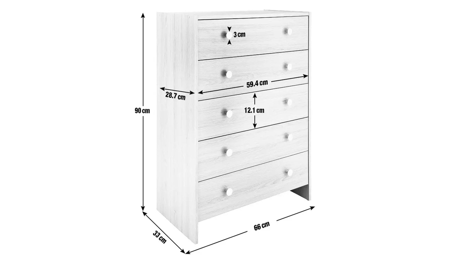 Assembled Seville 5 Drawer Chest - Oak Effect