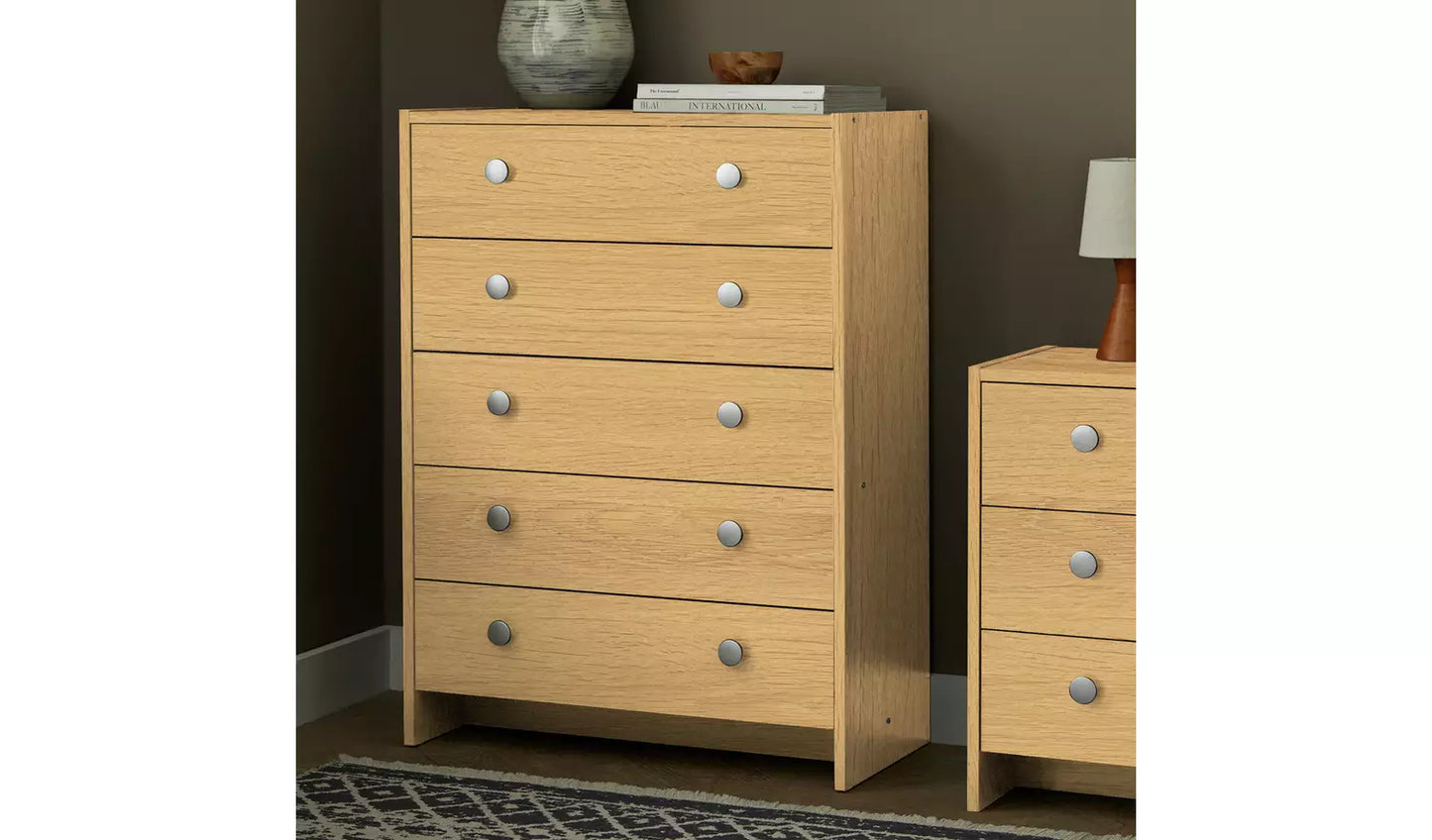 Assembled Seville 5 Drawer Chest - Oak Effect