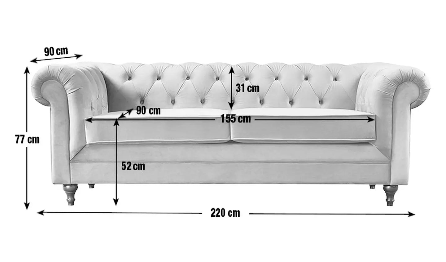 Habitat Chesterfield Velvet 3 Seater Sofa - Light Grey