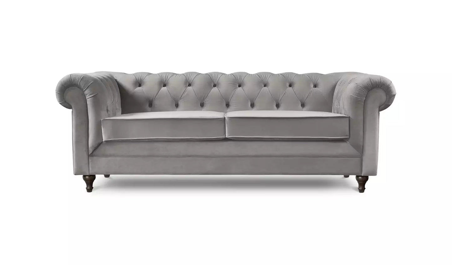 Habitat Chesterfield Velvet 3 Seater Sofa - Light Grey
