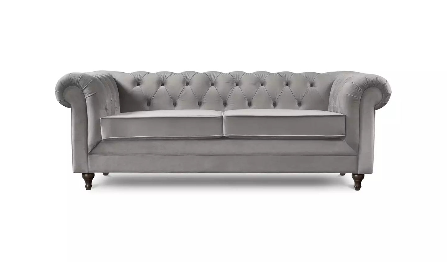 Habitat Chesterfield Velvet 3 Seater Sofa - Light Grey