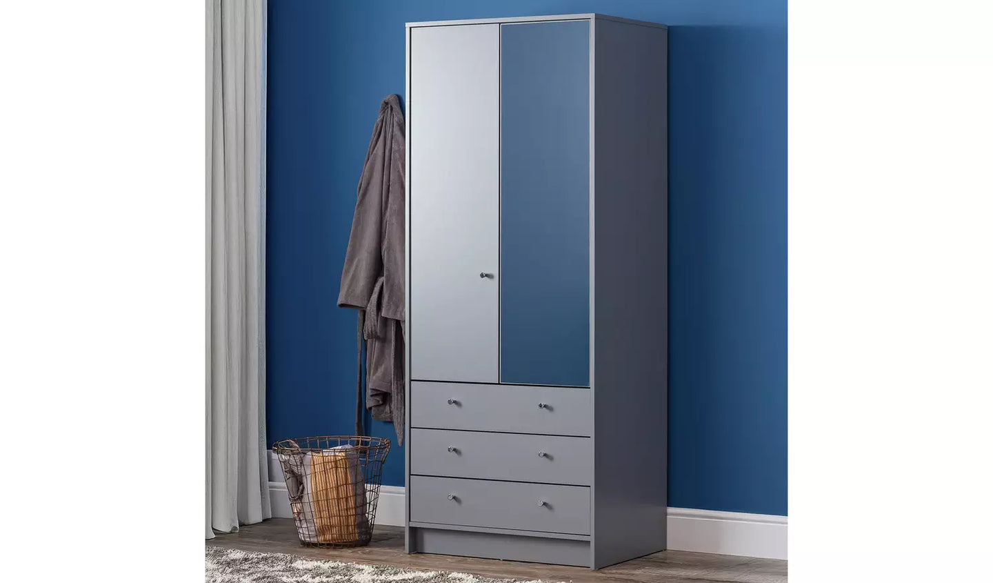 Malibu 2 Door 3 Drawer Mirror Wardrobe - Grey