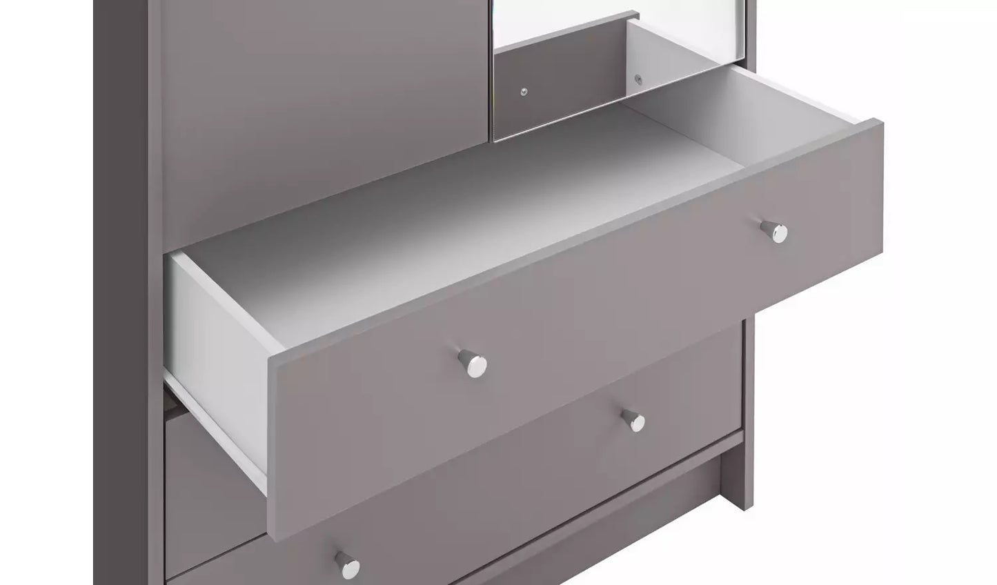 Malibu 2 Door 3 Drawer Mirror Wardrobe - Grey