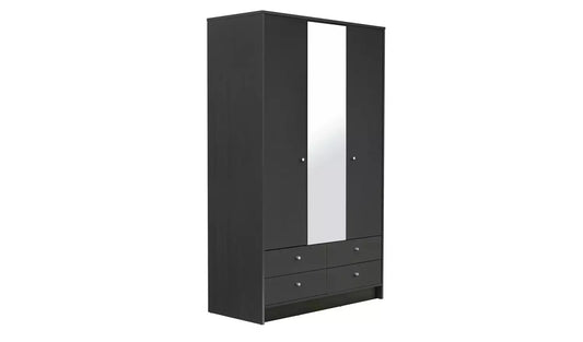Malibu 3 Door 4 Drawer Mirror Wardrobe -Black Oak