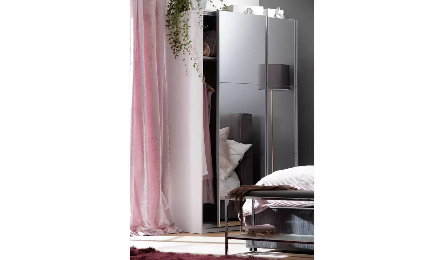 Assembled Habitat Sliding Holsted Mirrored Small Wardrobe - White