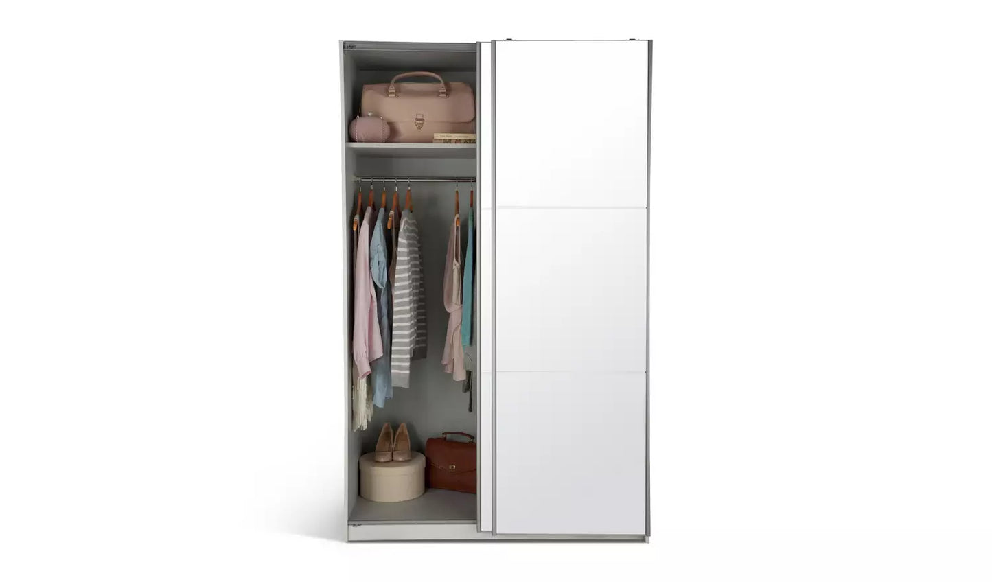 Assembled Habitat Sliding Holsted Mirrored Small Wardrobe - White