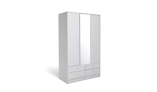 Assembled Malibu 3 Door 4 Drawer Mirror Wardrobe - White