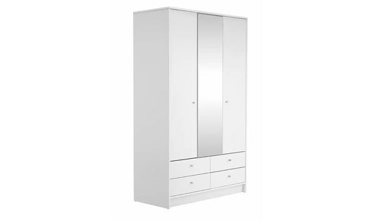 Malibu 3 Door 4 Drawer Mirror Wardrobe - White
