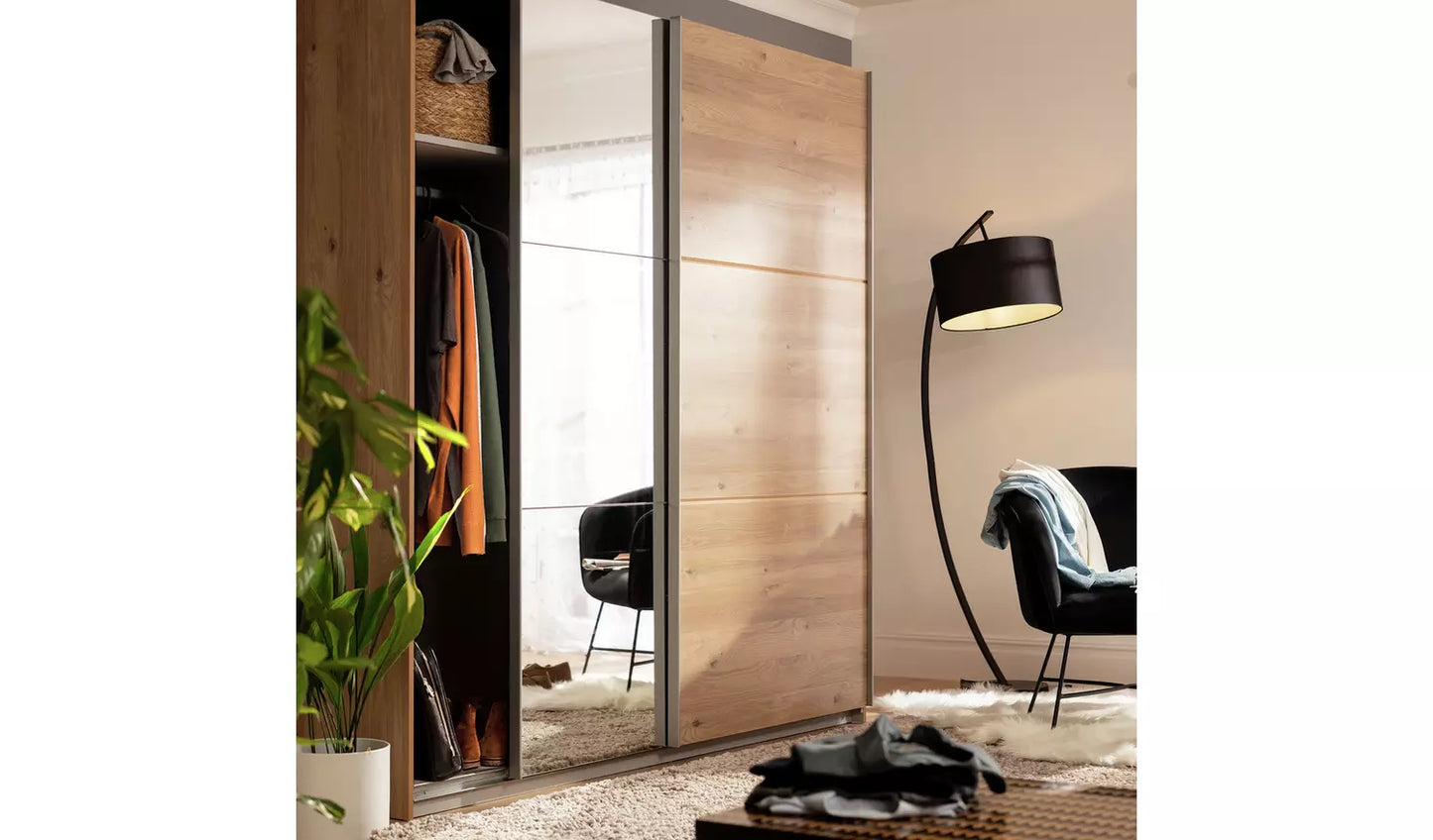 Habitat Holsted Mirror 200cm Sliding Wardrobe - Oak Effect