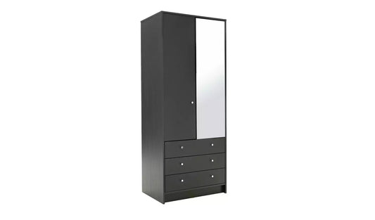 (Damage) Assembled Malibu 2 Door 3 Drawer Mirror Wardrobe - Black Oak Effect