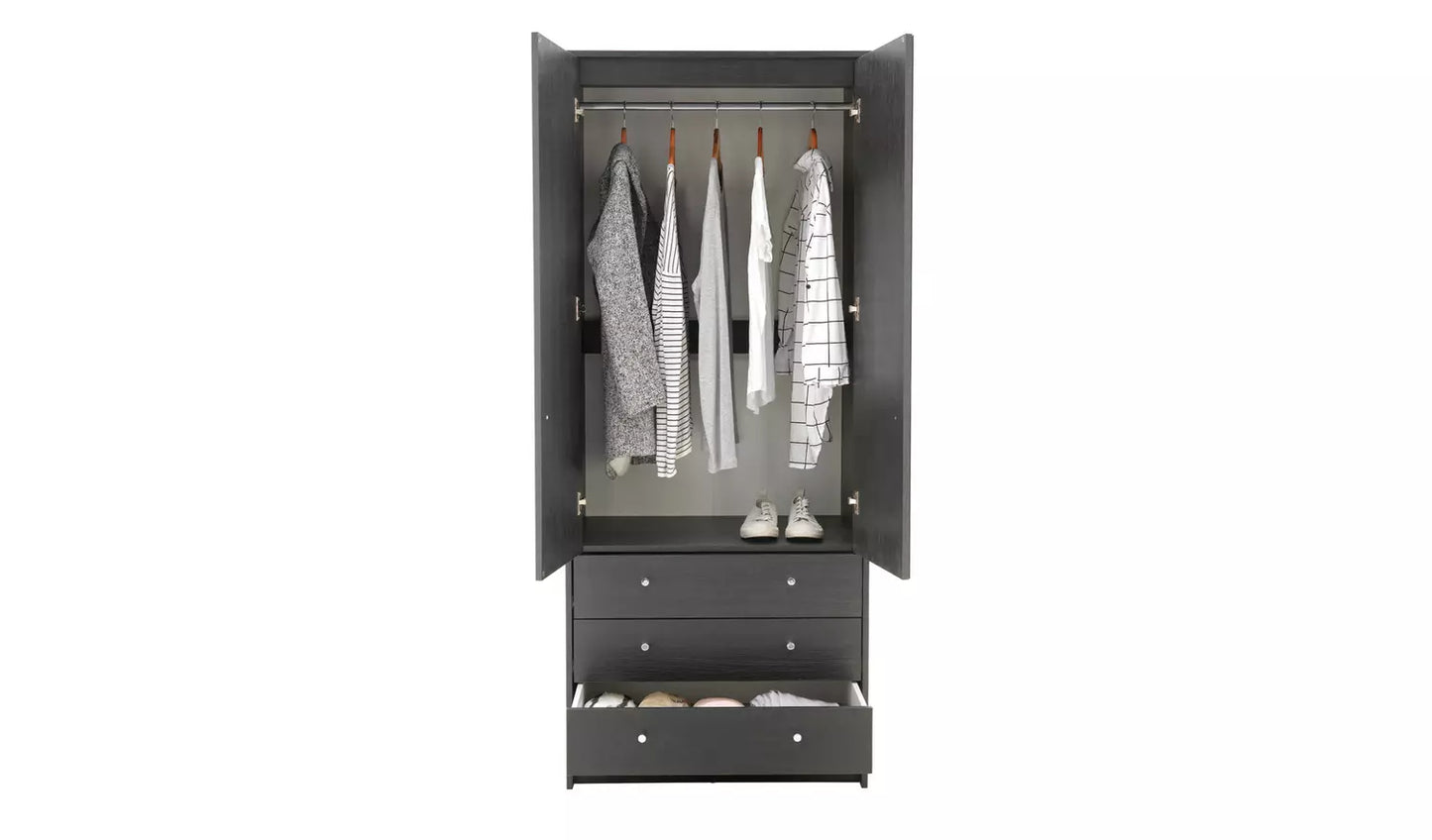 (Damage) Assembled Malibu 2 Door 3 Drawer Mirror Wardrobe - Black Oak Effect