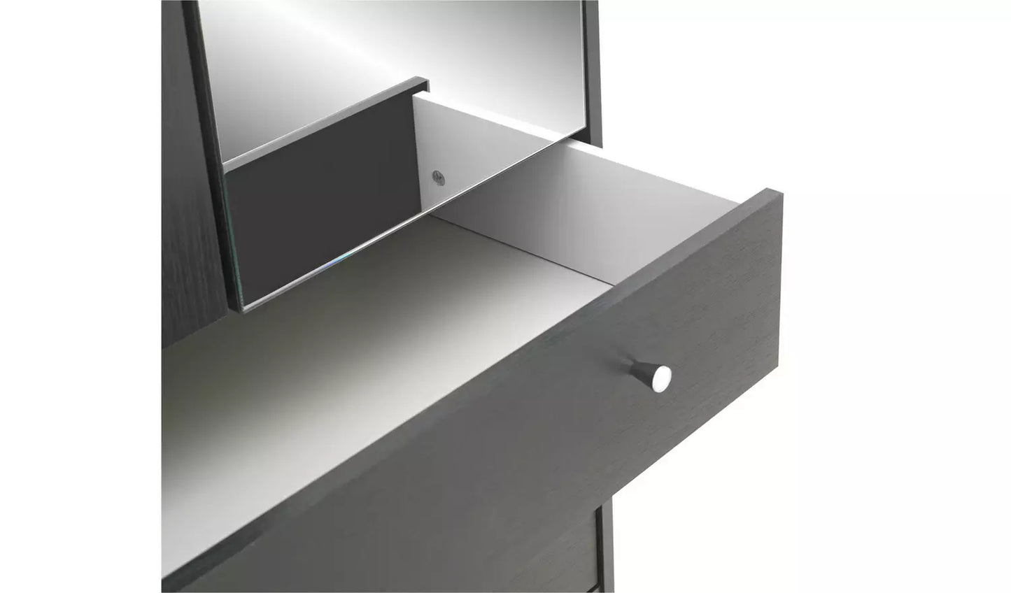 (Damage) Assembled Malibu 2 Door 3 Drawer Mirror Wardrobe - Black Oak Effect
