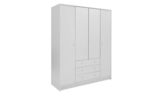Malibu 4 Door 3 Drawer Mirror Wardrobe - White