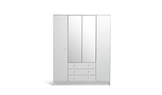 Assembled Malibu 4 Door 3 Drawer Mirror Wardrobe - White & Oak