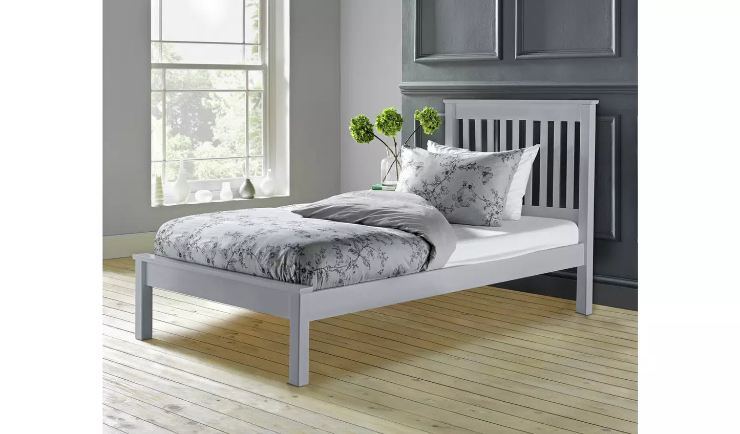 (Missing) Assembled Single Wooden Bed Frame - Grey