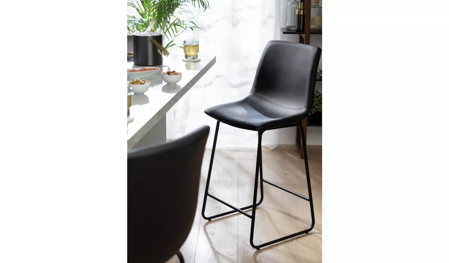 Assembled Habitat Joey Faux Leather Bar Stool - Black