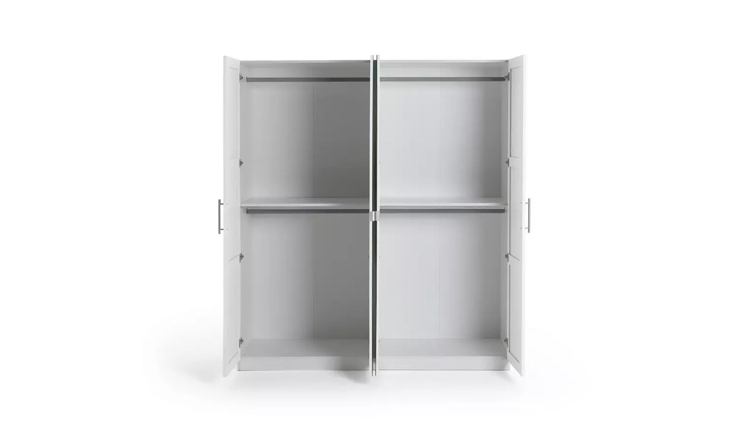 Habitat Munich Panelled 4 Door Mirror Wardrobe - White