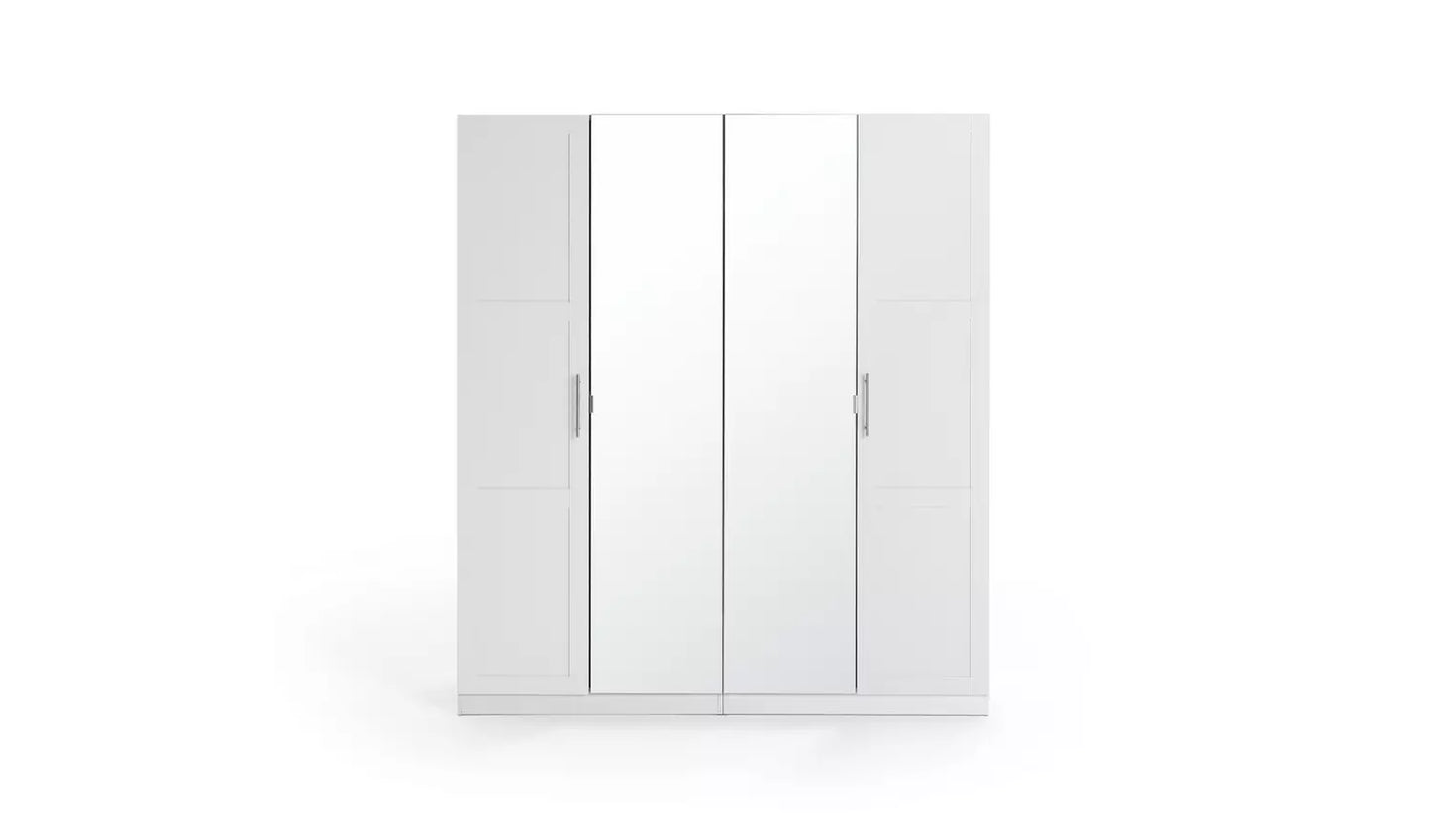 Habitat Munich Panelled 4 Door Mirror Wardrobe - White