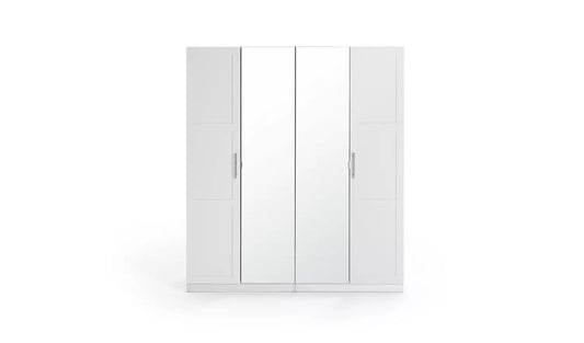 Habitat Munich Panelled 4 Door Mirror Wardrobe - White
