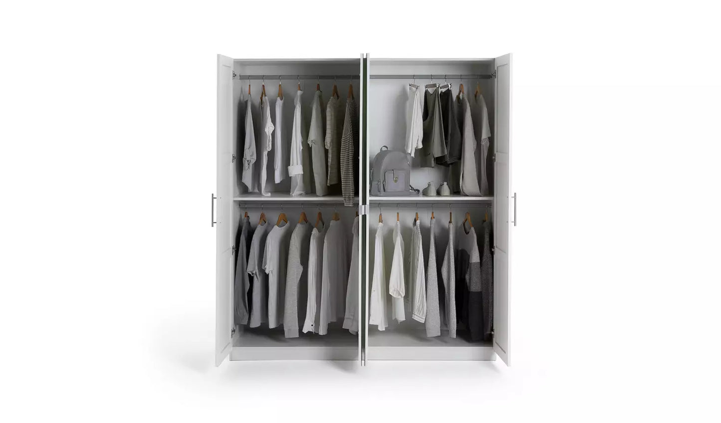 Habitat Munich Panelled 4 Door Mirror Wardrobe - White