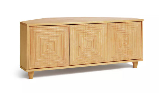 Assembled Habitat Grooved Storage 3 Door Corner TV Unit - Light Wood