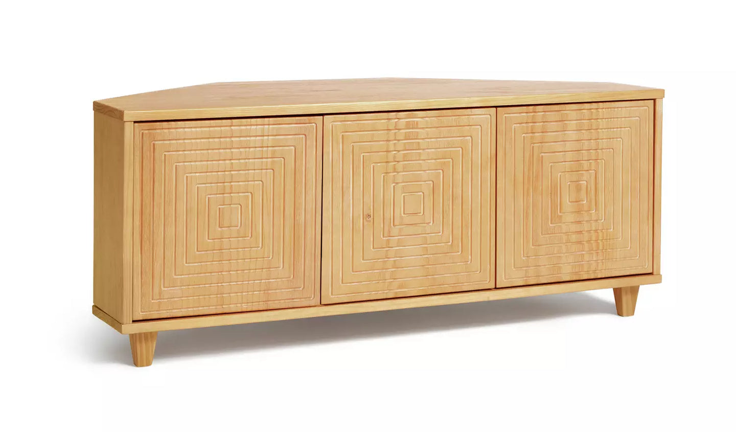 Assembled Habitat Grooved Storage 3 Door Corner TV Unit - Light Wood