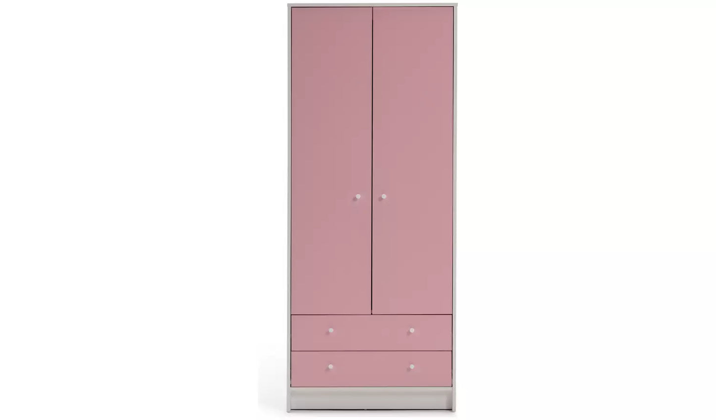 Kids Malibu 2 Door 2 Drawer Wardrobe-Pink & White