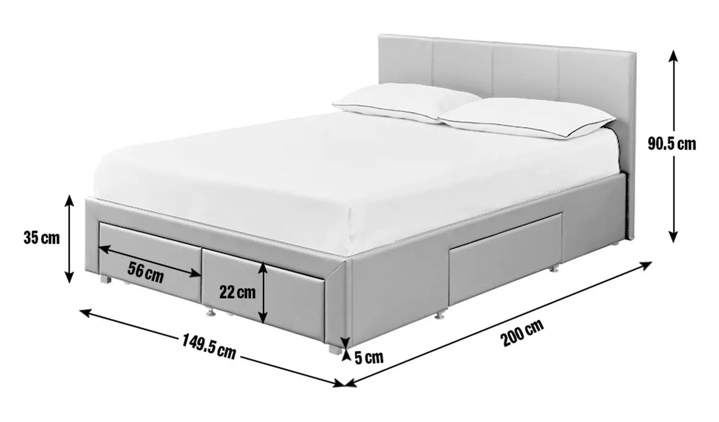 Heathdon 4 Drawer Double Fabric Bed Frame - Grey