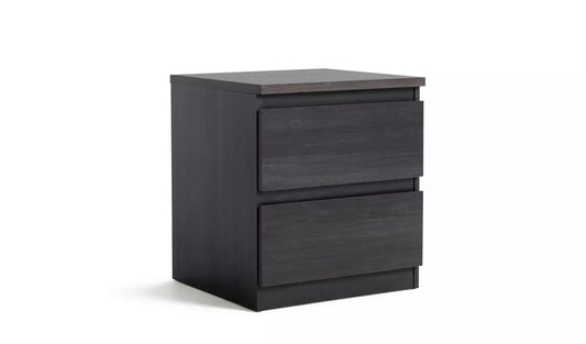 Assembled Habitat Jenson 2 Drawer Bedside Table - Black Brown