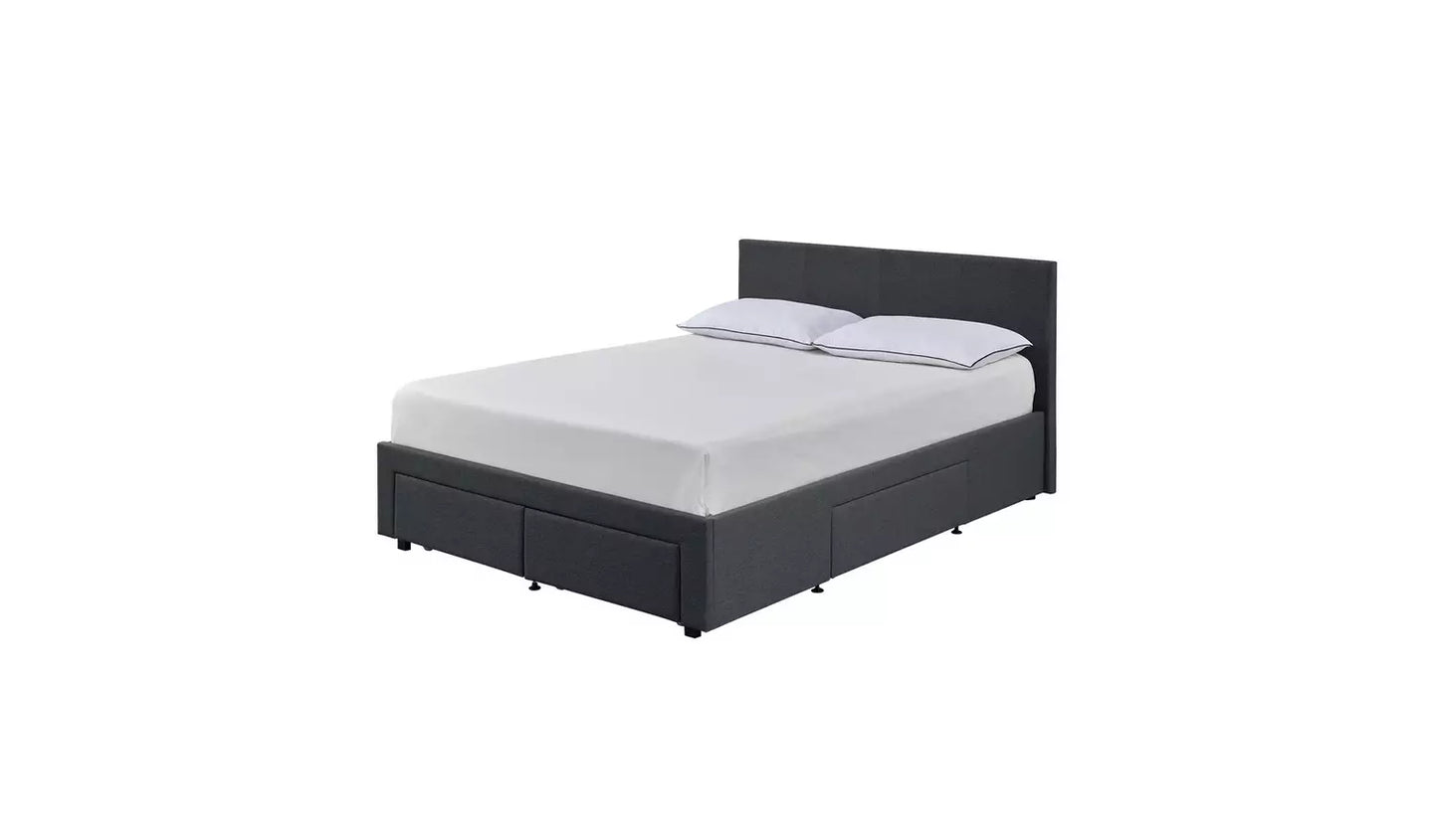 Heathdon 4 Drawer Double Fabric Bed Frame - Grey