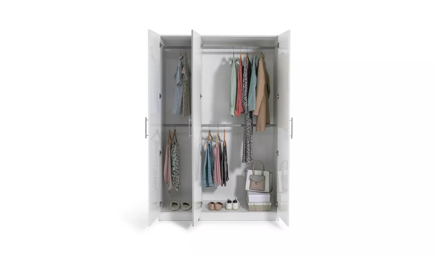 Habitat Munich 3 Door Wardrobe - White Gloss