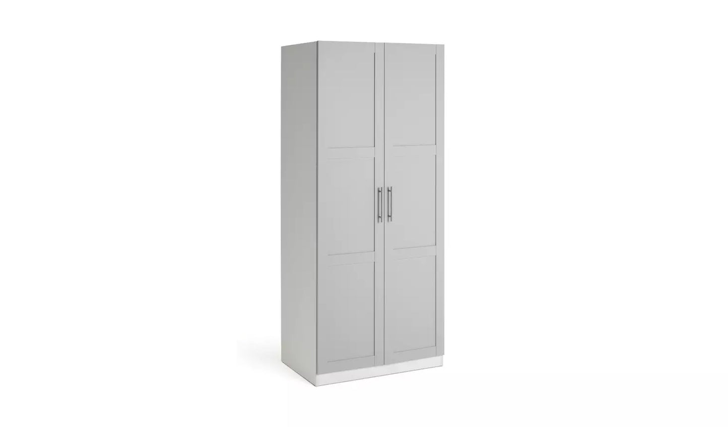 Assembled Habitat Munich Panelled 2 Door Mirrored Wardrobe - Grey