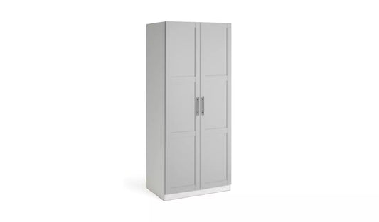 WITH MIRROR Habitat Munich Panelled 2 Door Mirrored Wardrobe - Grey