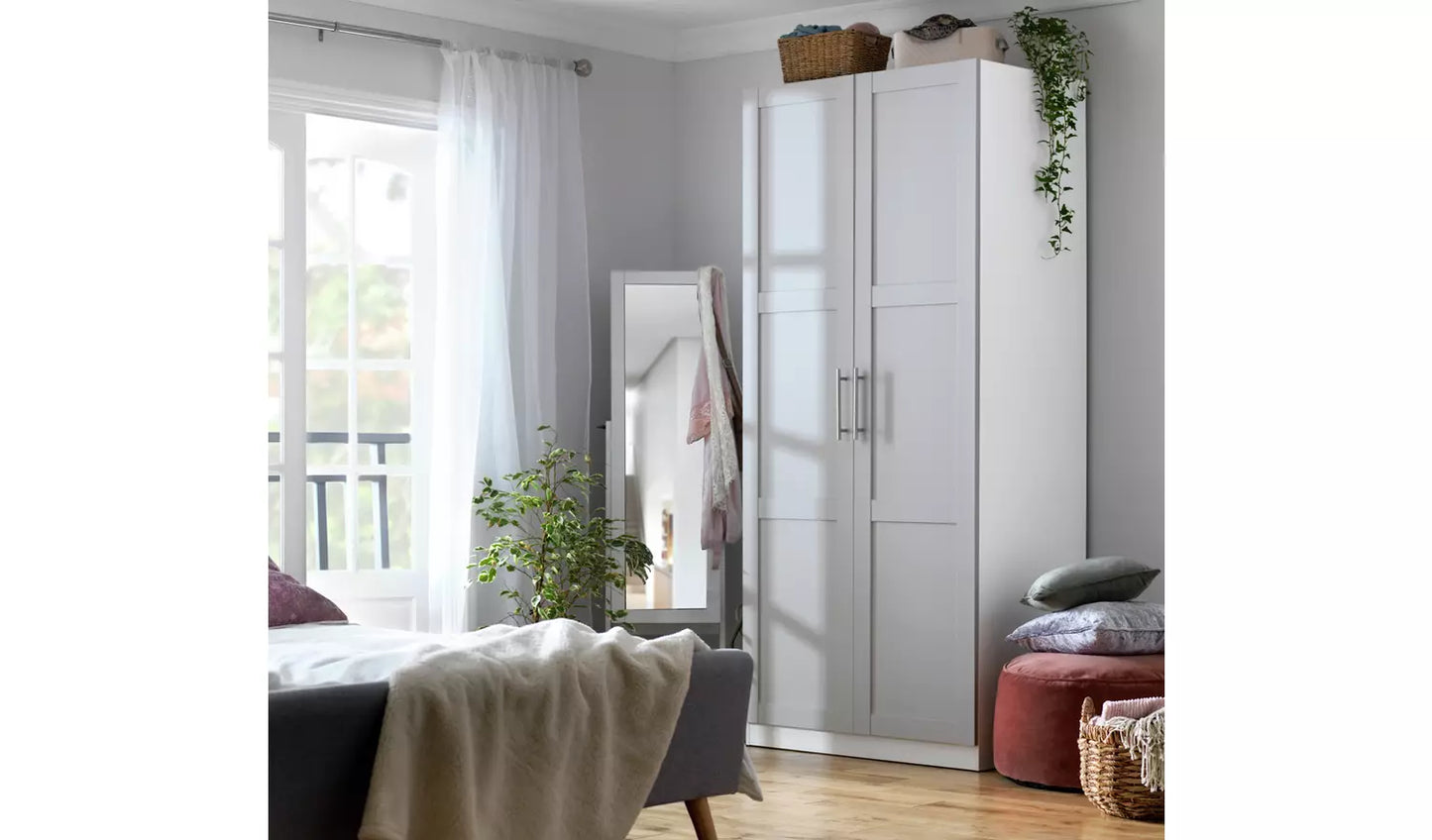 Assembled Habitat Munich Panelled 2 Door Mirrored Wardrobe - Grey