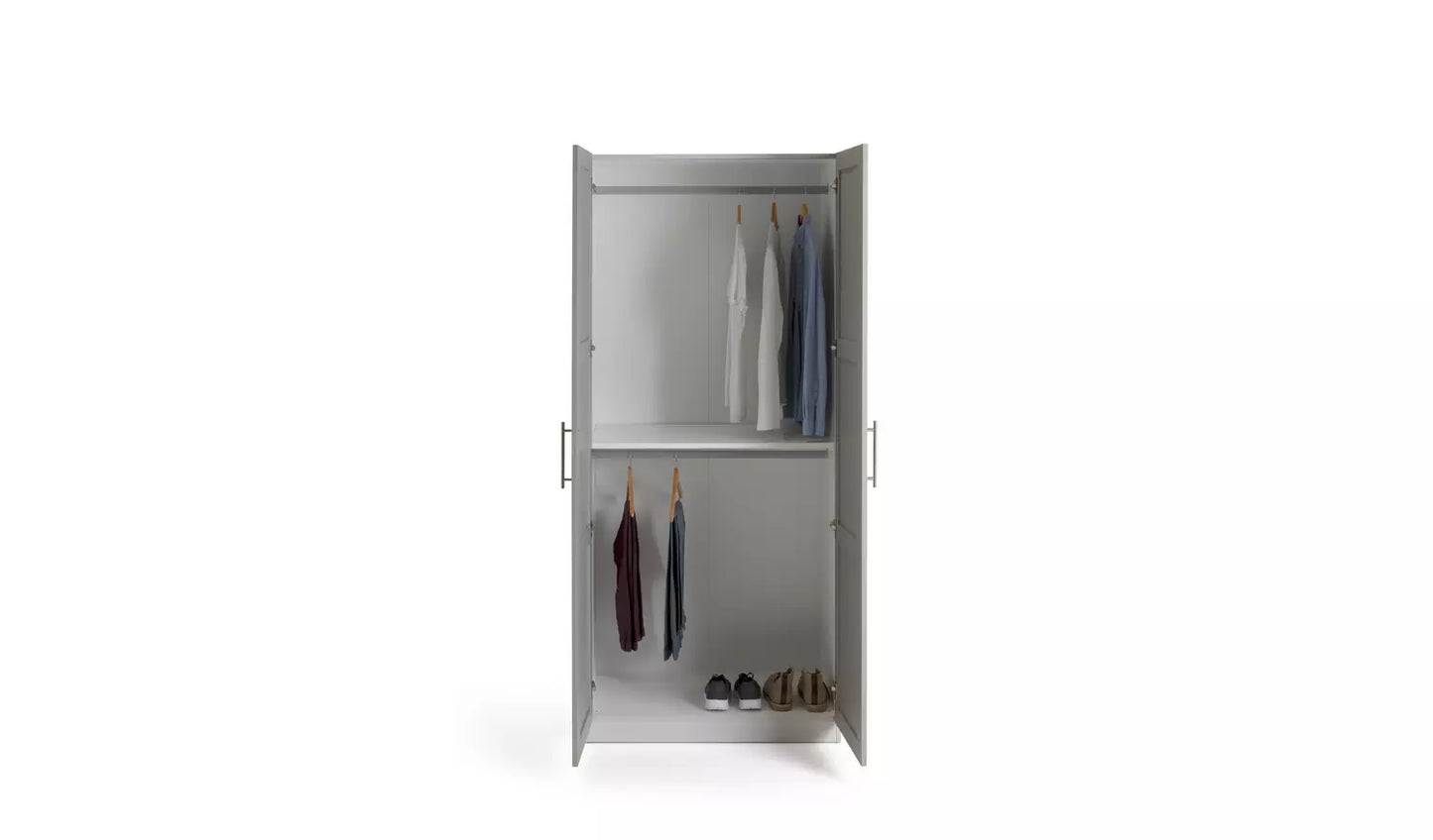 Assembled Habitat Munich Panelled 2 Door Mirrored Wardrobe - Grey