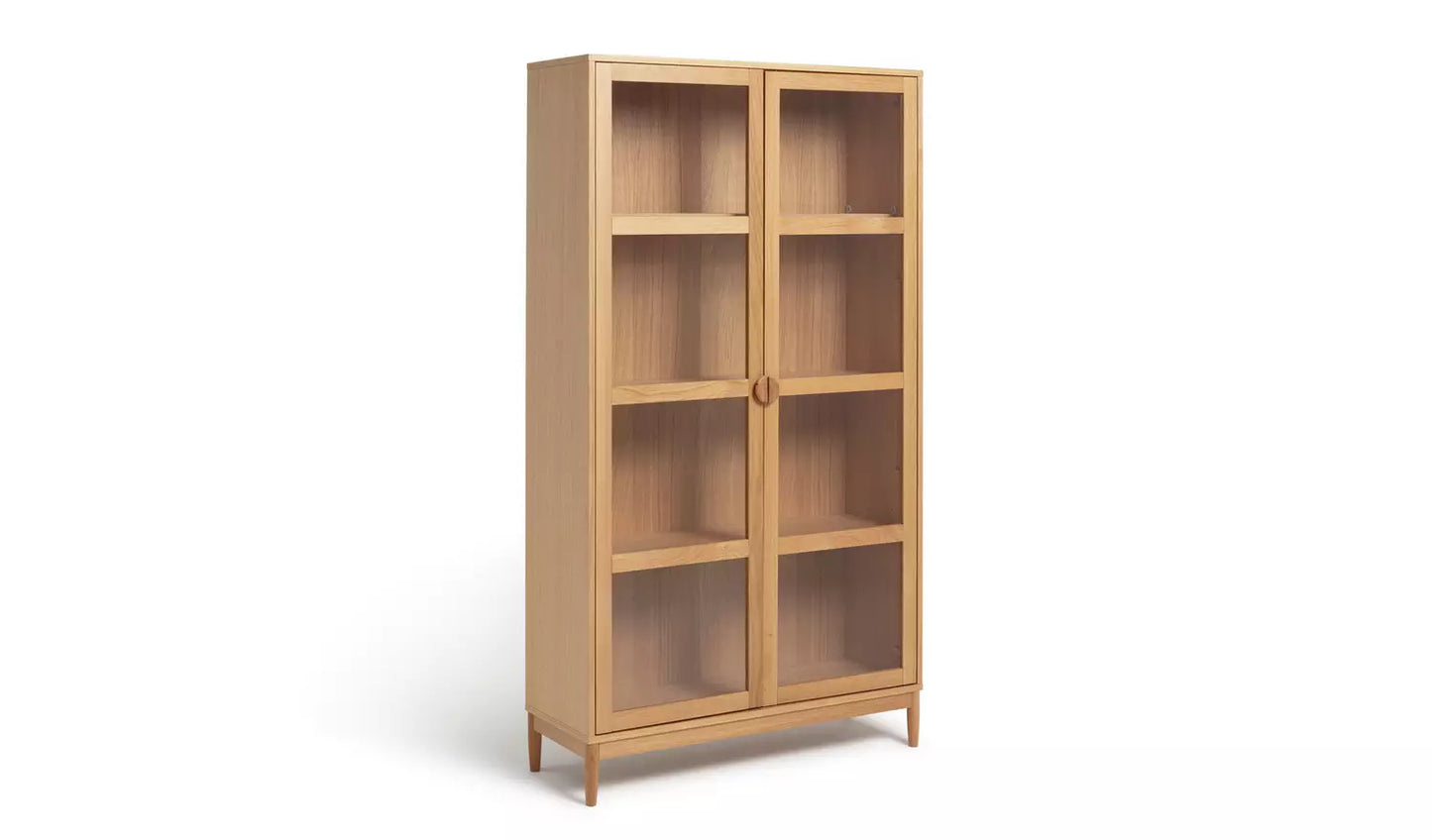 Ready Assembled Habitat Cornelia 2 Door Tall Display Cabinet - Oak